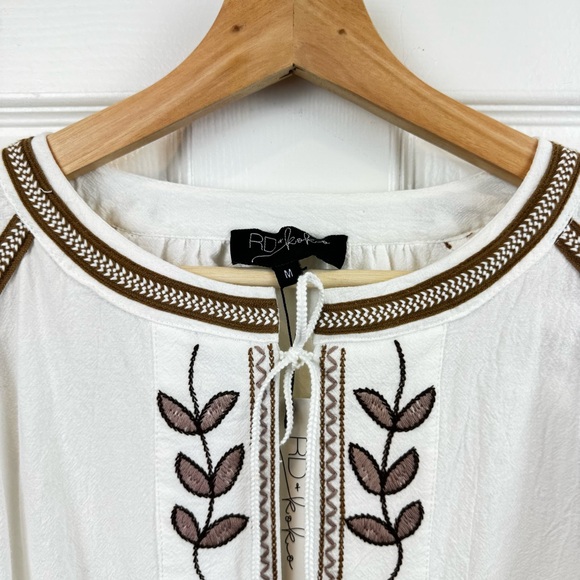 NWT Anthropologie RD & Koko White Embroidered Puff Sleeve Tie Closure Jacket M - Picture 4 of 10